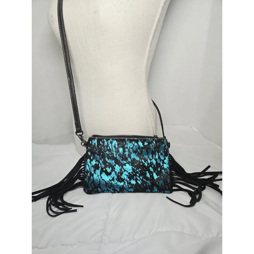 MONTANA WEST Leather Fringe Turquoise Boho Indie Retro Crossbody Cowhide Western